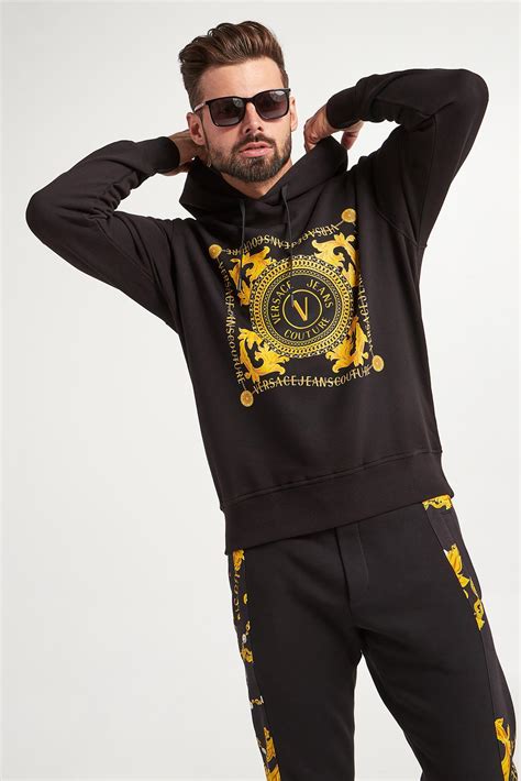 bluza versace męska z kapturem|Versace Jeans Couture bluza bawełniana męska kolor czarny z .